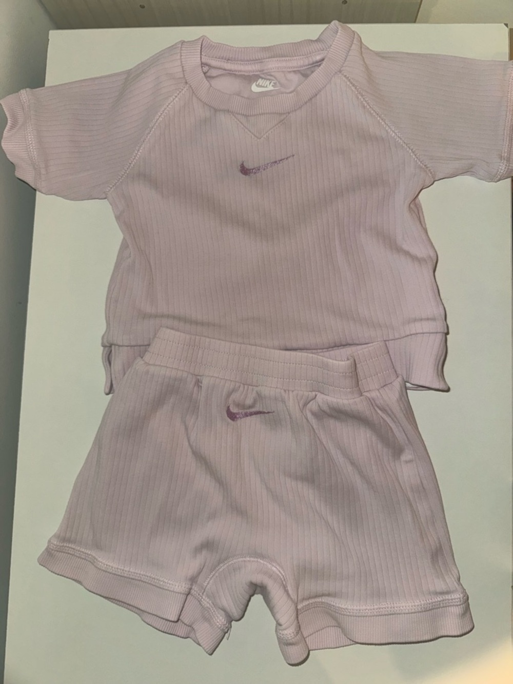 Nike Light Pink Ribbed Tee and Shorts Set